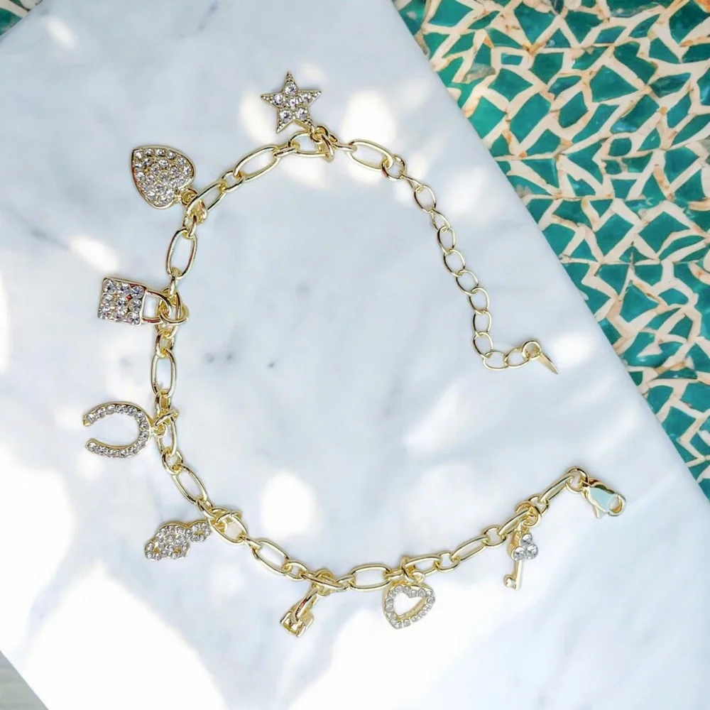 18K Gold Filled French Charms Bracelet - Picture 4 of 5